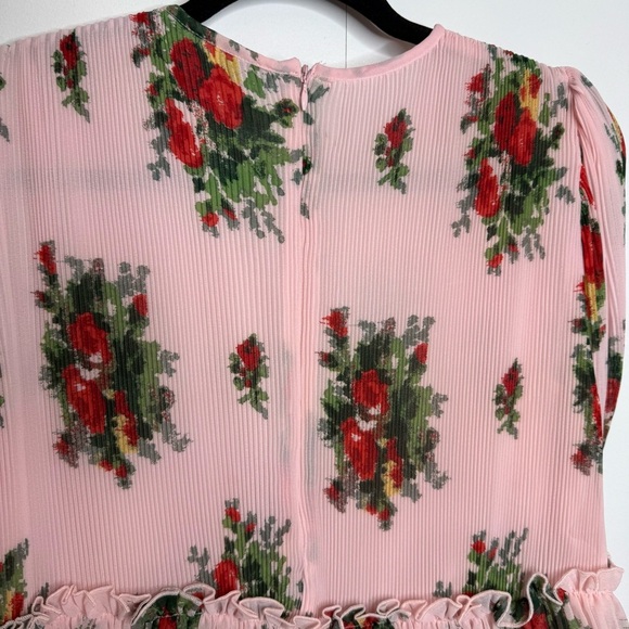 GANNI Floral-Print Pleated Georgette Ruffle Tiered Short Dress Size US 4 - Picture 8 of 14